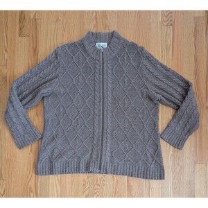 Vintage Cotton Country Parkhurst Cable Knit Sweater Womens XL Full Zip Fisherman